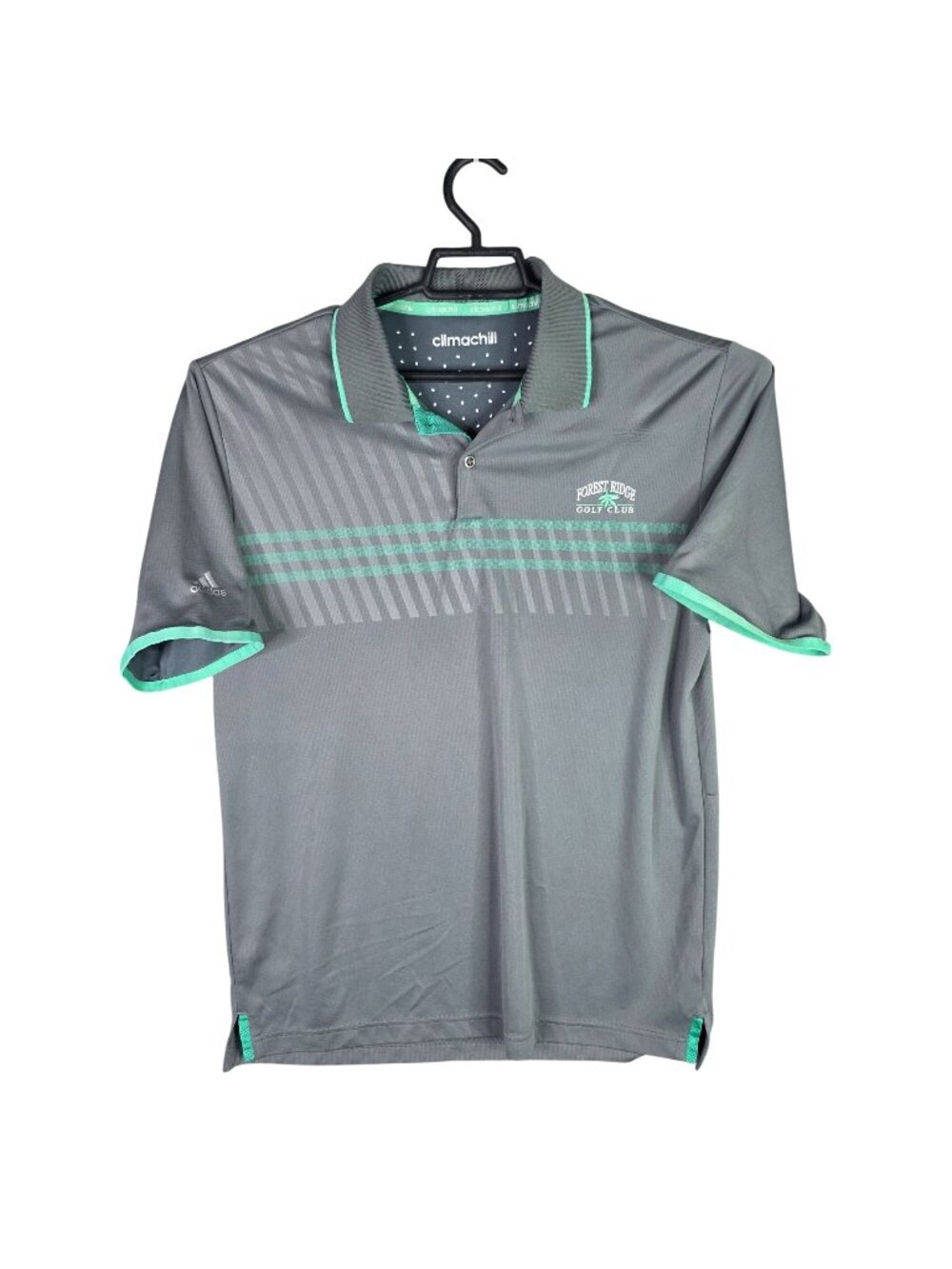 Mens Adidas Climachill Club Polo Shirt Gray Green Striped 100% Polyester Size XL